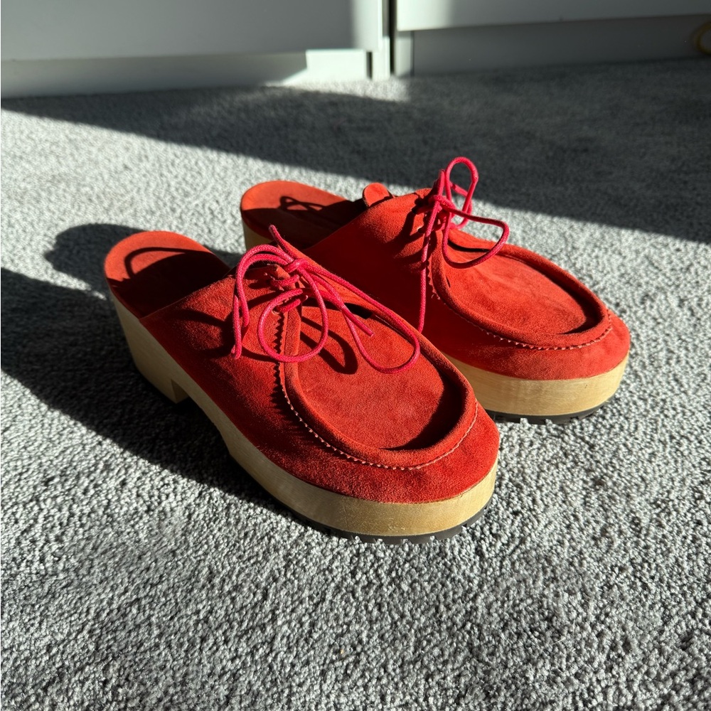 Like New Rachel Coney Red Suede Clogs 8.5